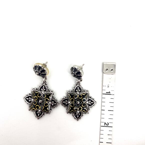 Brighton Clear Rhinestone Black Enamel Danale Medallion Pierced Earrings 2 inch - Picture 5 of 5